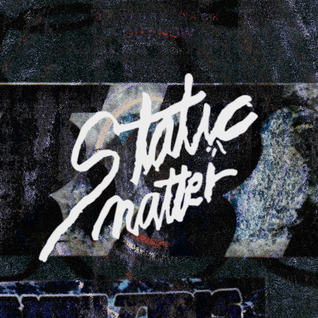 Metal texture with ripped old stickers, title: Static Matter texture pack